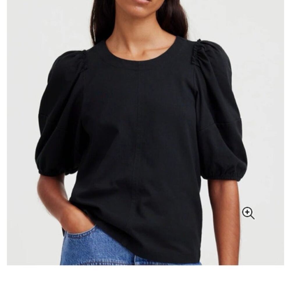 Madewell Puff Sleeve Top Jet Black Tee NWT S